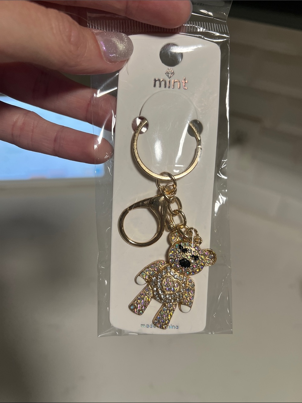 Mint Gold Sparkle Teddy Keychain